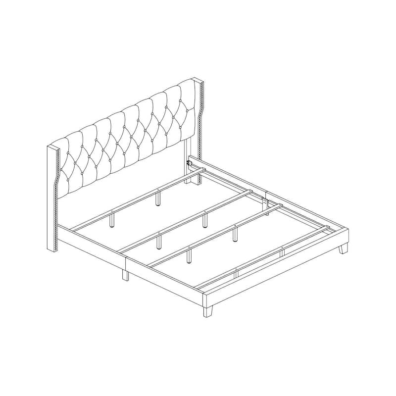Best Quality Furniture Upholstered Panel Bed Tufted with Side Studs
