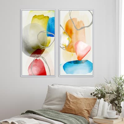 Designart "Trendy Abstracts With Colorful Shapes VI" Abstract Framed Art Set of 2 Pieces