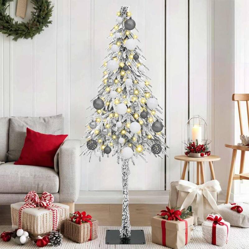 vidaXL Artificial Christmas Tree - 70.9" x 15.7 - Green with LEDs and gold/bronze balls - 6 Foot