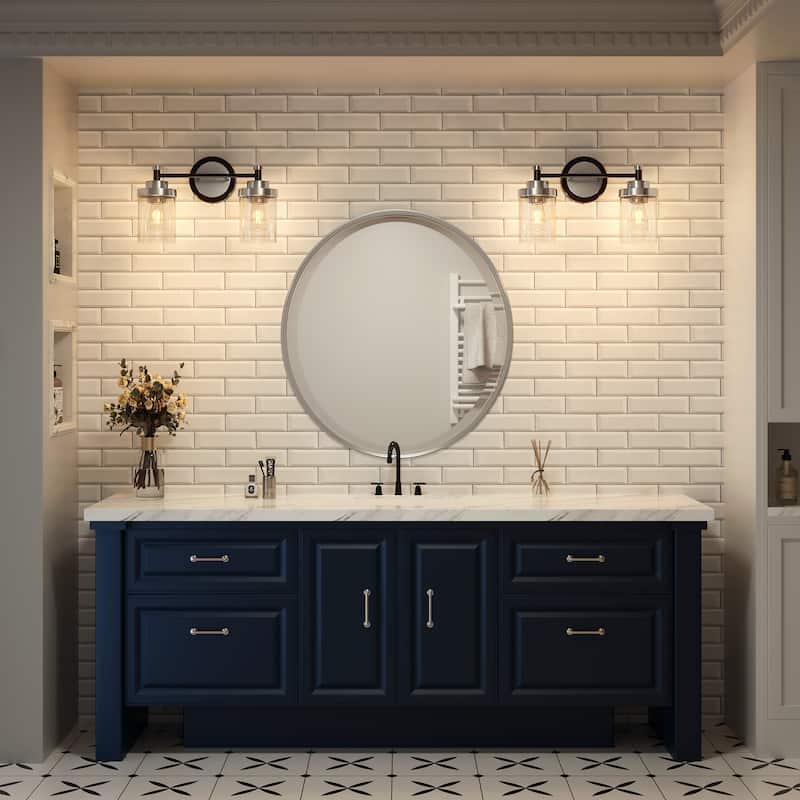 Modern Dimmable Vanity Light with Clear Ribbed Glass Shades E26 Sockets