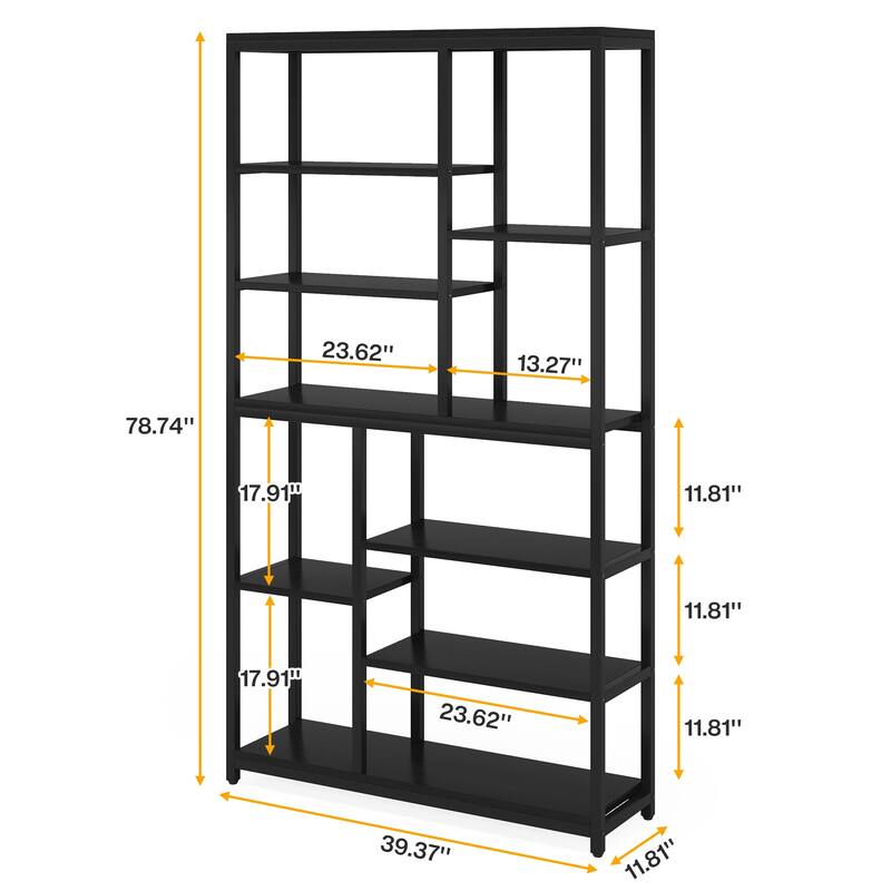 79 inches Tall Bookshelf Bookcase, Modern 8-Tier Staggered Bookcase