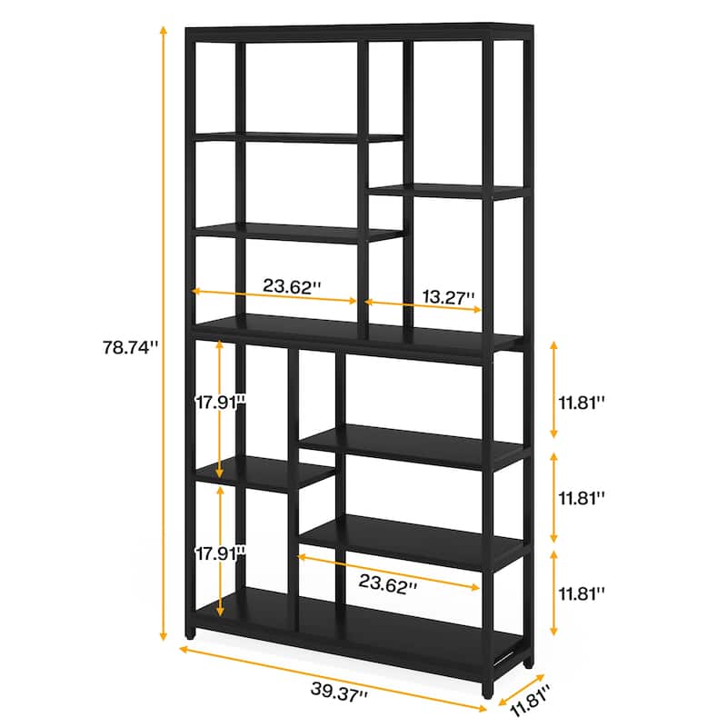 Staggered Bookcase Open Book Shelves Wood Etagere Display Shelf for Living Room