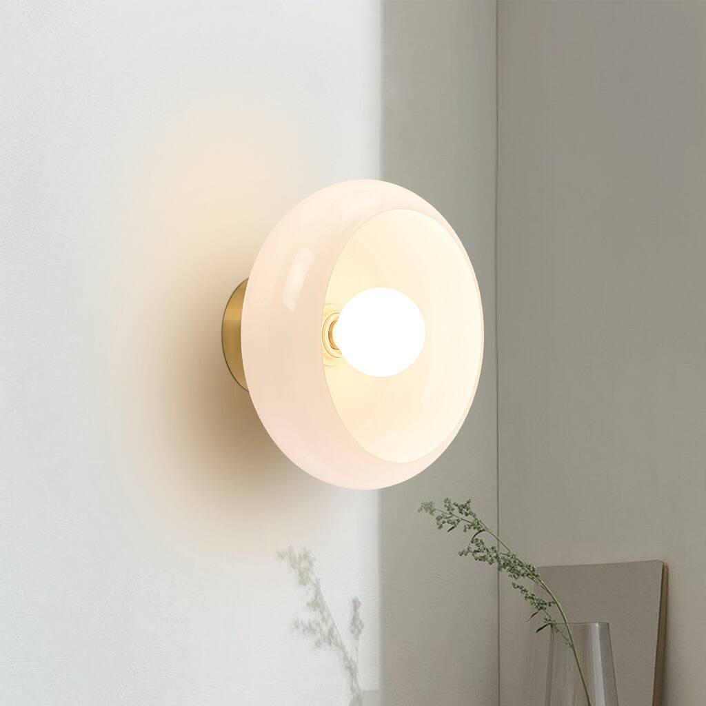 10.4" Modern Bowl-Shaped with Brown/Milk White Glass Shade Wall Sconce/Semi-Flush Ceiling Light for Hallways, Bedroom