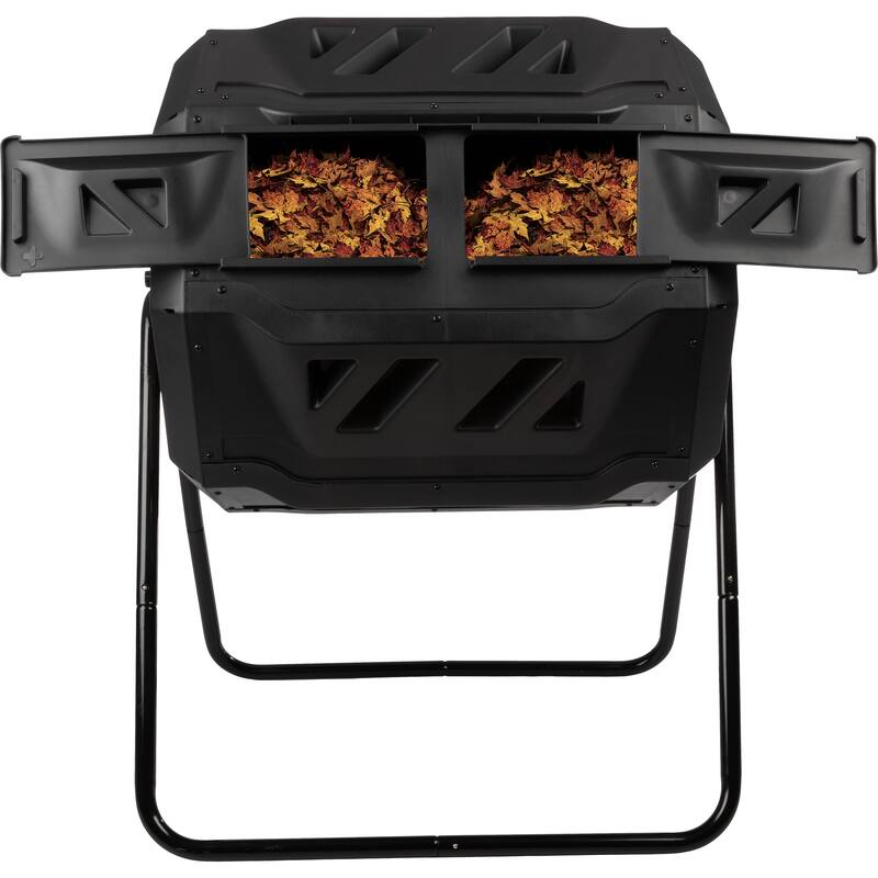 Compost Tumbler - 43Gal Compost Bin with Dual Chambers, 360-Degree Rotating Design, and Garden Gloves Included by Pure Garden