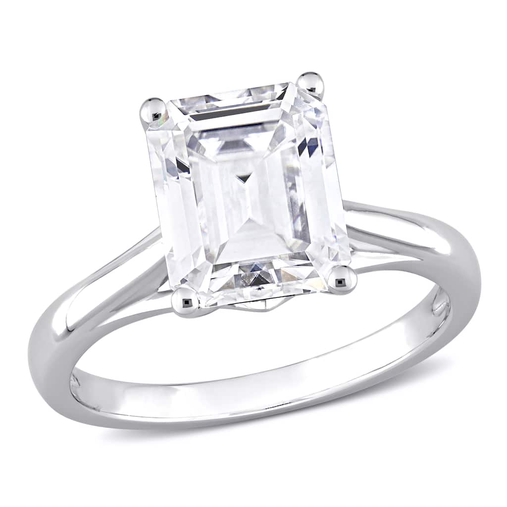 Miadora 3 1/2ct DEW Emerald Cut Created Moissanite Solitaire Ring in 10k White Gold
