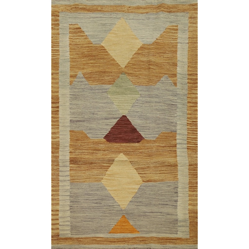 Hand Woven Oriental 100% Wool Carpet Southwestern Modern Multi-Colored Kilim Area Rug - 4' 11'' X 3' 0''