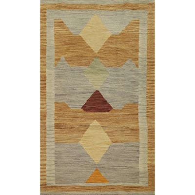 Hand Woven Oriental 100% Wool Carpet Southwestern Modern Multi-Colored Kilim Area Rug - 4' 11'' X 3' 0''