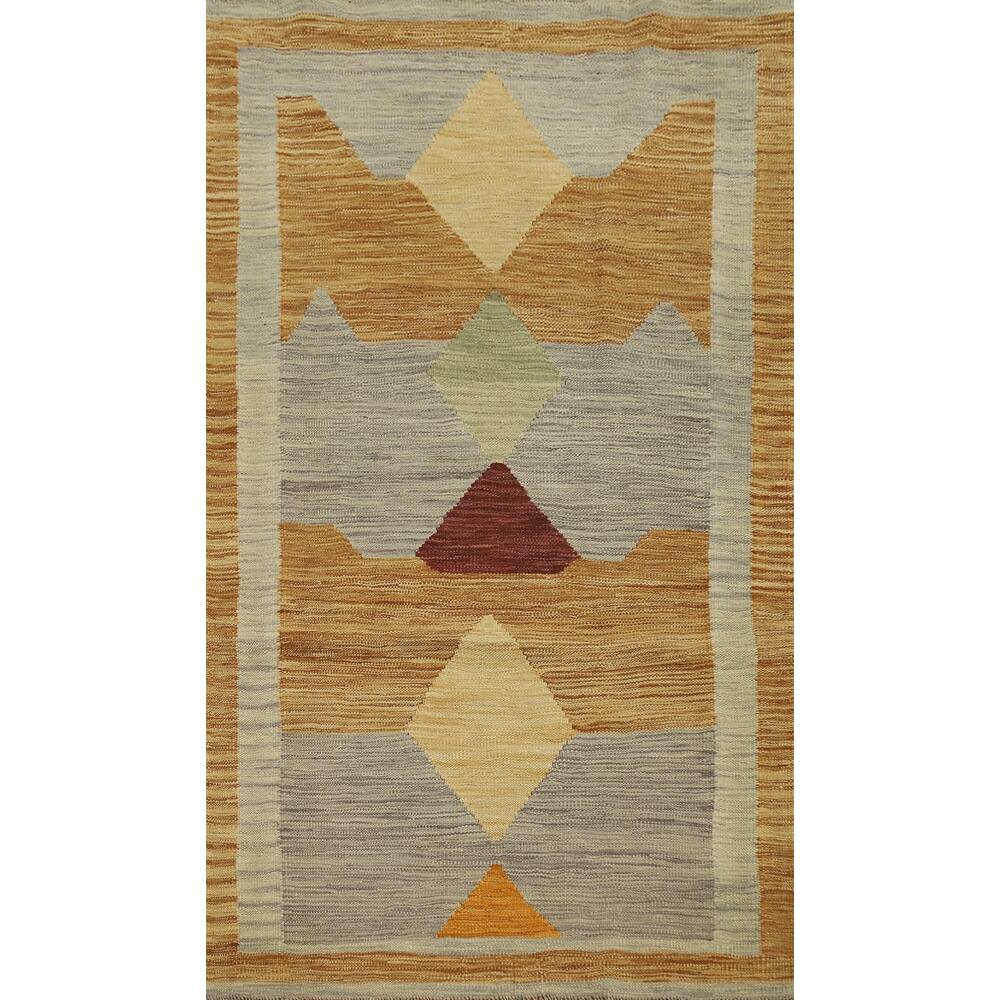 Hand Woven Oriental 100% Wool Carpet Southwestern Modern Multi-Colored Kilim Area Rug - 4' 11'' X 3' 0''