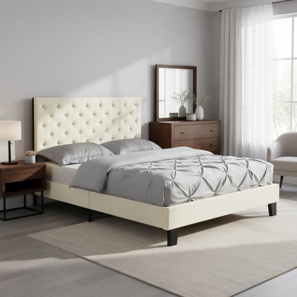 Mid-Century Tufted Platform Bed