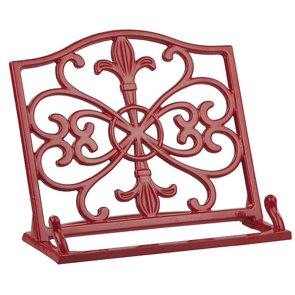 Home Basics Cast Iron Fleur De Lis Cookbook Stand, 10.5x5.5x9 Inches, Red. Opens flyout.
