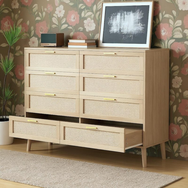 8 Drawer Rattan Dresser, with Handles