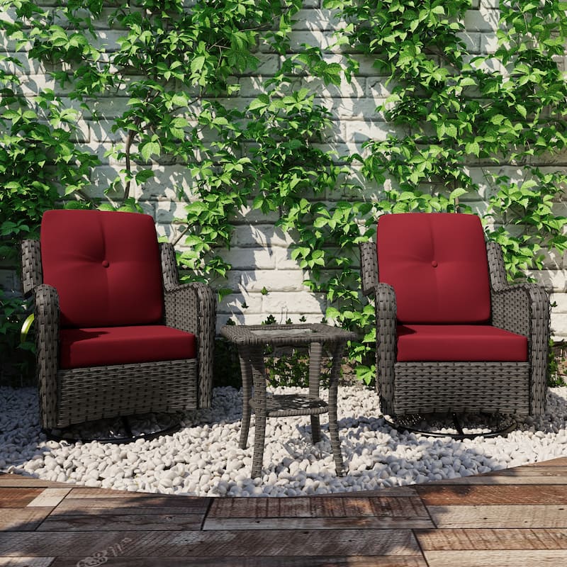 Outdoor Rattan Swivel Rocker Chairs Patio Bistro Set of 3