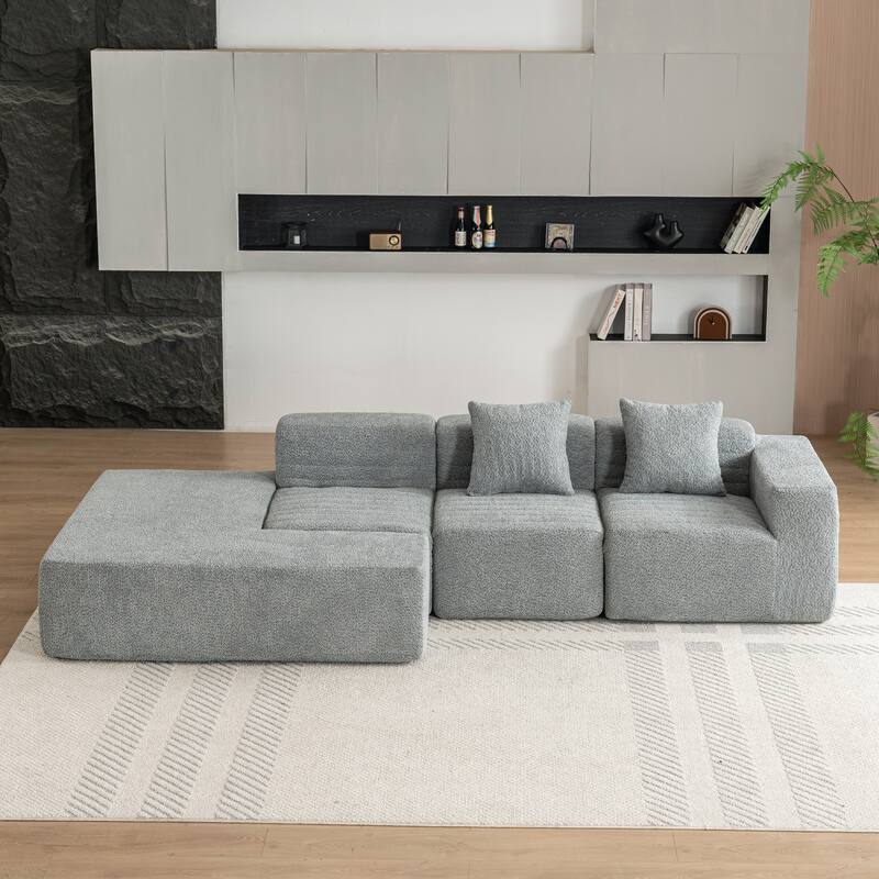 116.5" Versatile 4-Seat Sectional Sofa with Customizable 4-Piece Design in Ultra-Soft Boucle Fabric and Two Back Pillows