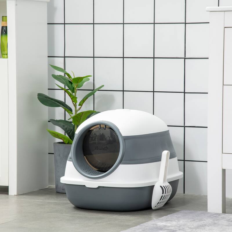 PawHut Cat Litter Box with Lid, Covered Litter Box w/ High Sides, Air Freshener