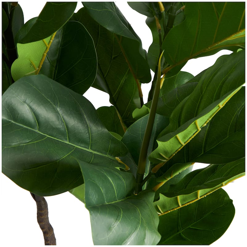 Faux Foliage Fiddle Leaf Artificial Tree with Black Pot - Green - Roche River Decor - 19"W x 24"L x 49"H