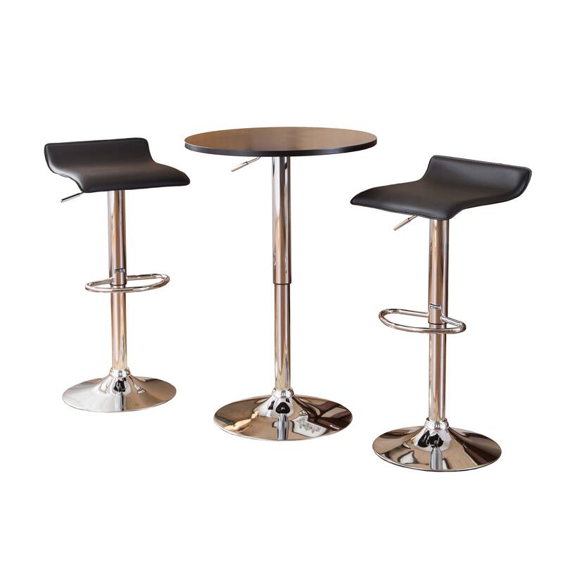 Modern 3-Piece Dining Set with Round Bar Table & 2 Chrome Swivel Stools