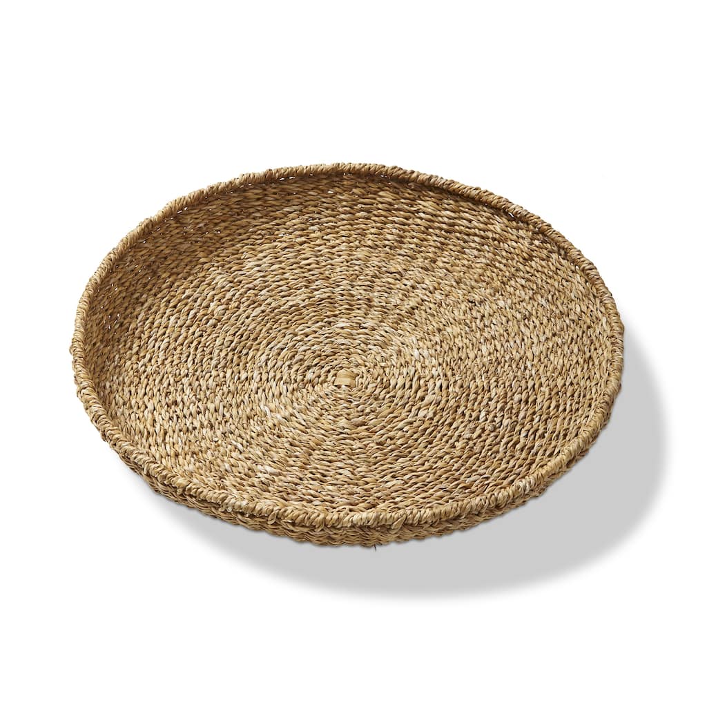 Natural Seagrass Round Serving Tray 22 x 22 x 3 Inches Perfect for Everyday Use Dust and Wipe Clean