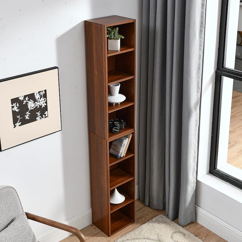 8-Tier Media Tower Rack, CD DVD Slim Storage Cabinet with Adjustable Shelves, Tall Narrow Bookcase Display Bookshelf