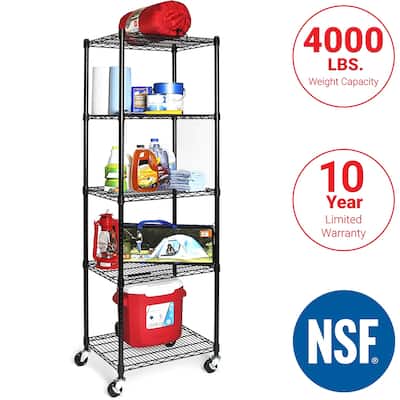 Seville Classics UltraDurable Commercial-Grade 5-Tier NSF-Certified Steel Wire Shelving with Wheels, 24" W x 18" D x 72" H