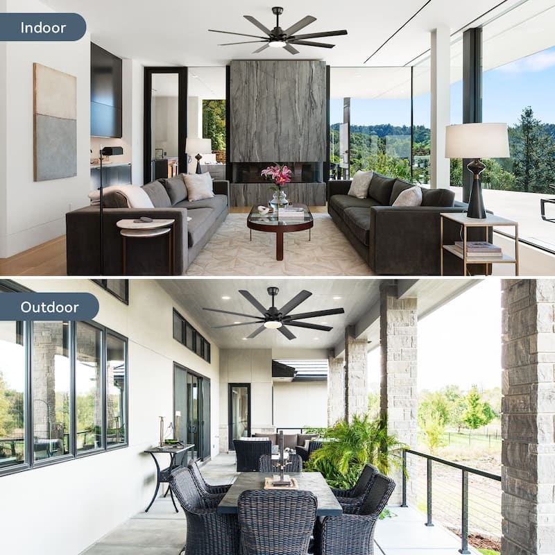 42“/52"/60"/48" Noiseless Walnut Wood Ceiling Fan with Remote Control, Integrated Light Optional