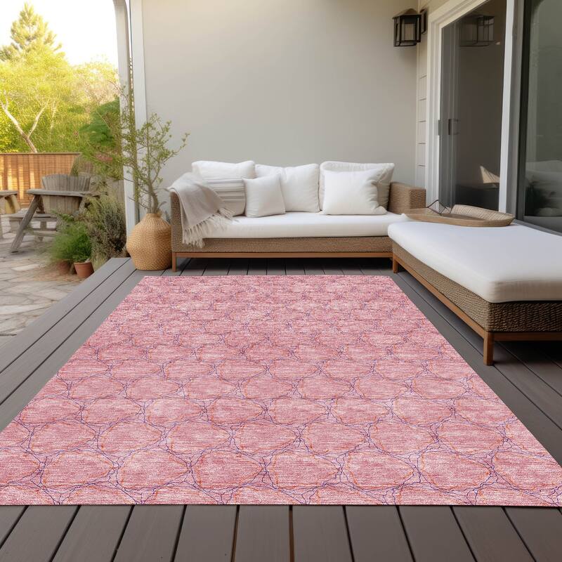 Machine Washable Indoor/ Outdoor Abstract Trellis Chantille Rug - Pink - 10' x 14'