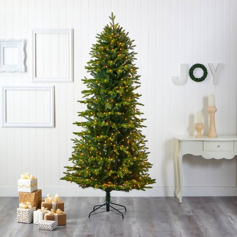 8 Ft Artificial Christmas Tree with Lights - Cool Fir Look Holiday Decor - Green - 96