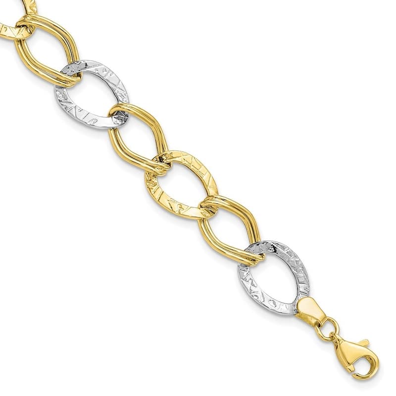 Curata 10k Two Tone Gold 7.5" 10mm Hammered Textured Link Bracelet