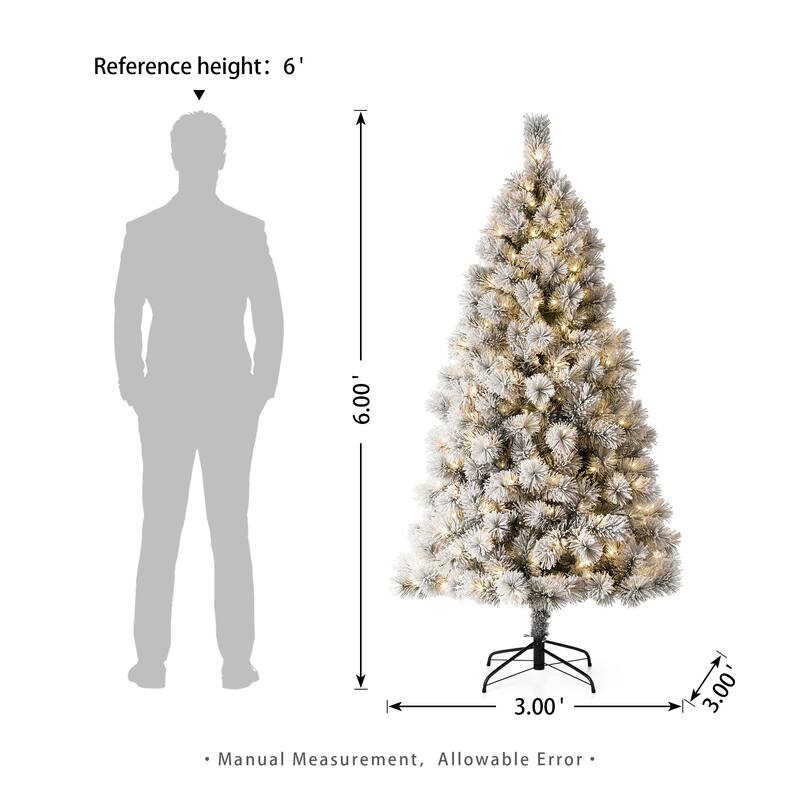 Glitzhome 6FT/7.5FT/9FT Warm White or Multi-Colored Pre-Lit Flocked Pine Artificial Christmas Tree