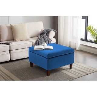 Porthos Home Janis Velvet Square Storage Ottoman with Rubberwood Legs