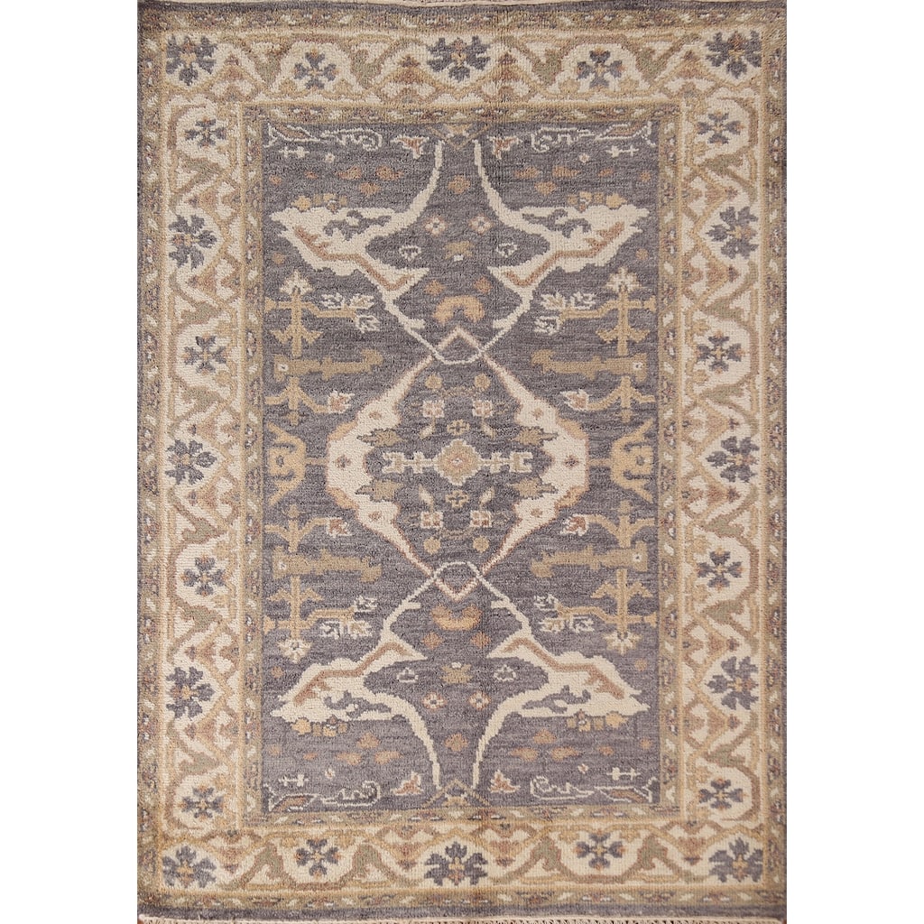 Transitional Oushak Indian Area Rug Hand-Knotted Wool Carpet - 4'1"x 5'11"