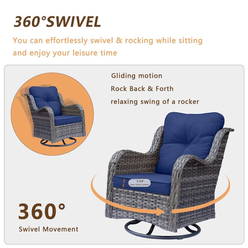 High Back 4-Piece Outdoor Wicker Patio Furniture Seating Sofa Set with Swivel Chairs