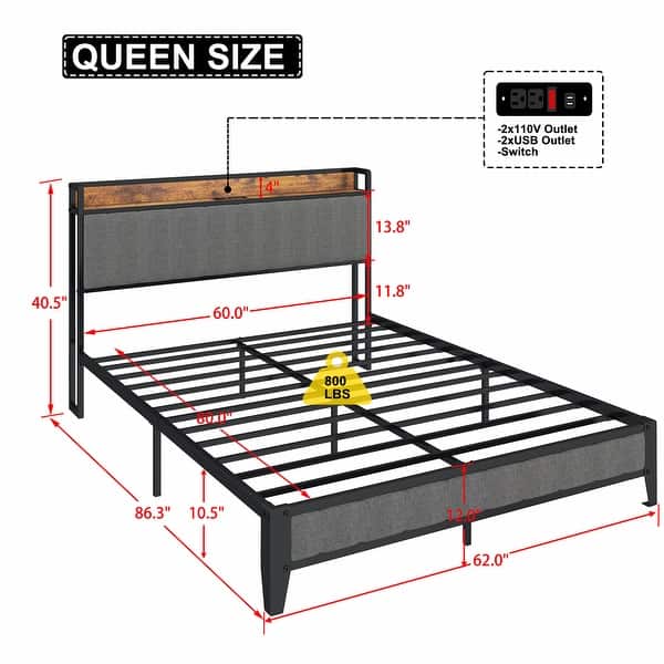 Versatile Metal Platform Bed with Advanced Charging Feature and Stylish Headboard