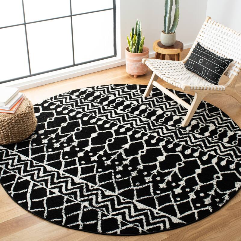 SAFAVIEH Tulum Metta Moroccan Boho Tribal Rug - 3' Round - Black/Ivory
