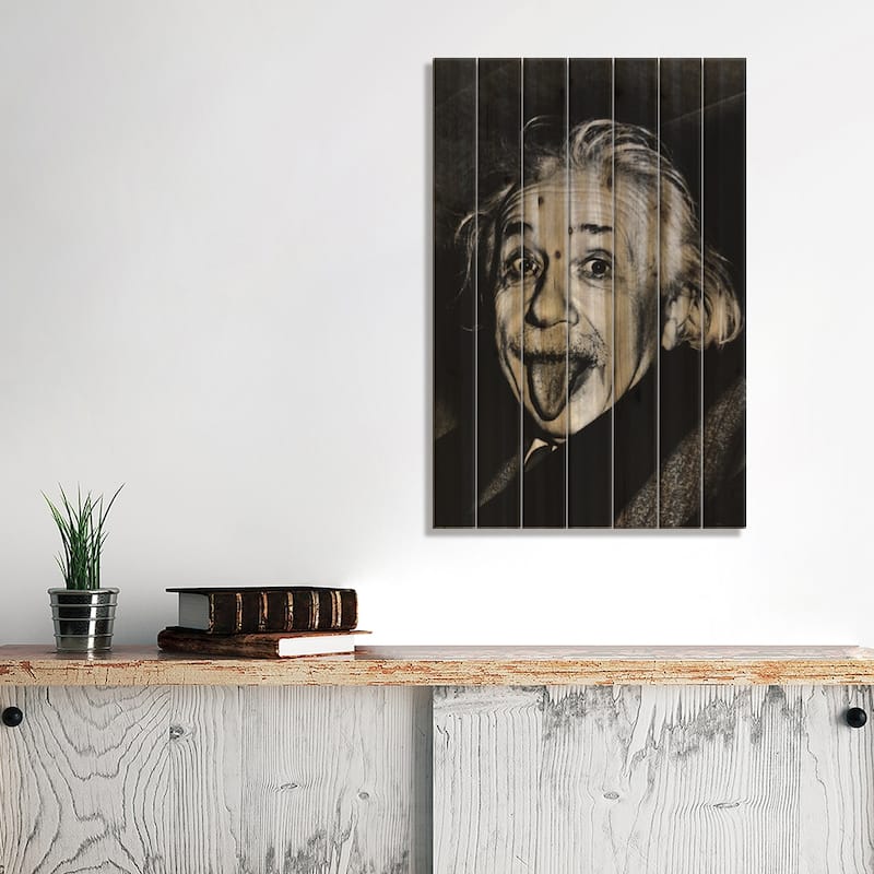 Albert Einstein, Sticking His Tongue Out Print On Wood by Arthur Sasse - Multi-Color