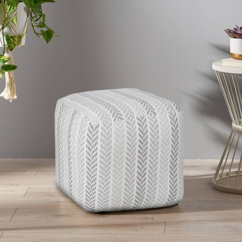 Stylish 18-inch Grey and White Chevron Pouf Ottoman for Home Decor