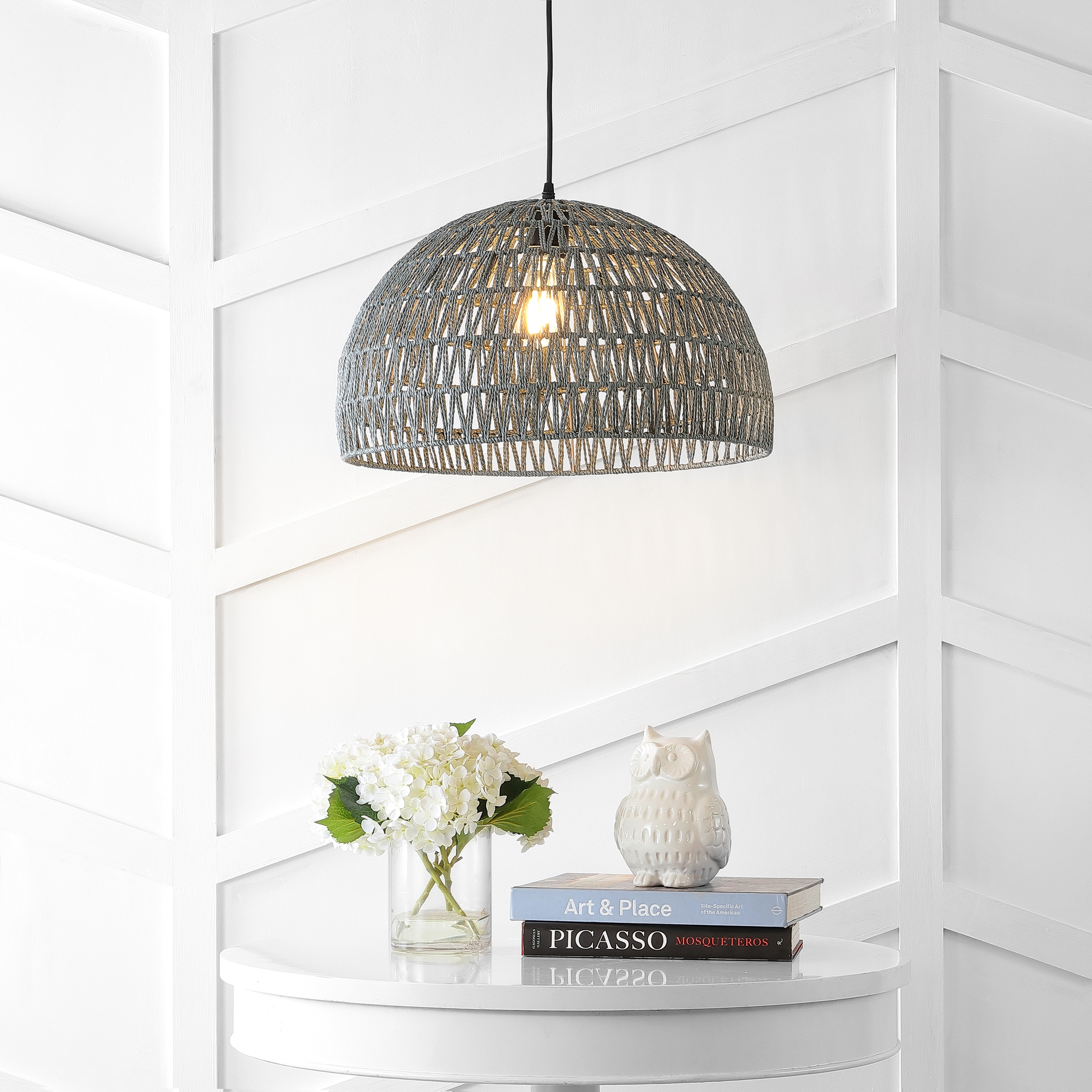 Bohemian Modern Rattan and Iron LED Pendant Light by Jigu-image