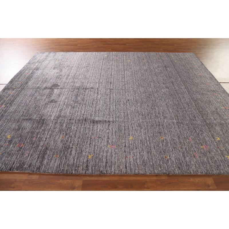 Striped Gabbeh Indian Area Rug Hand-Knotted Brown Wool Carpet - 7'10"x 9'9"