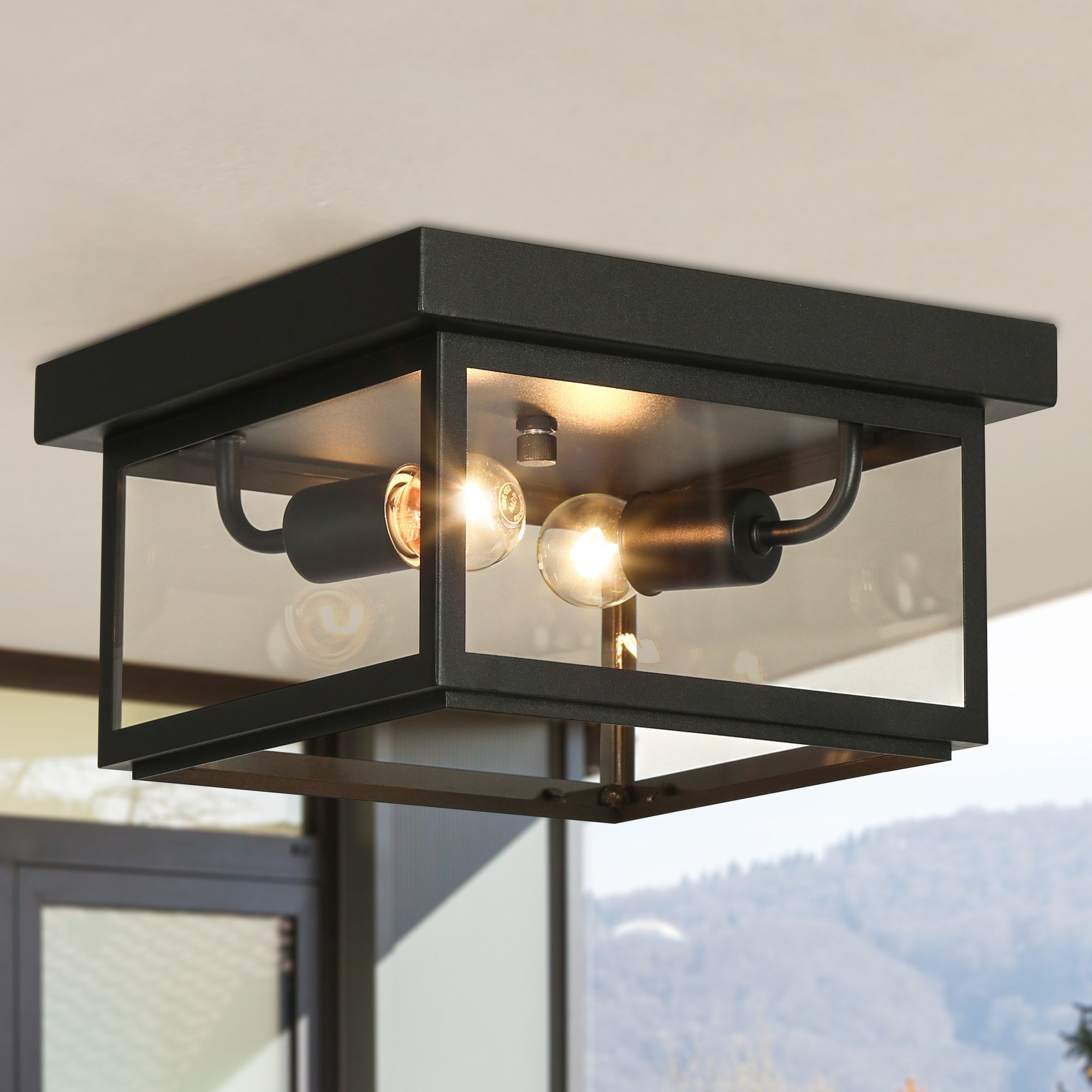 Farmhouse black flush mount ceiling light on sale