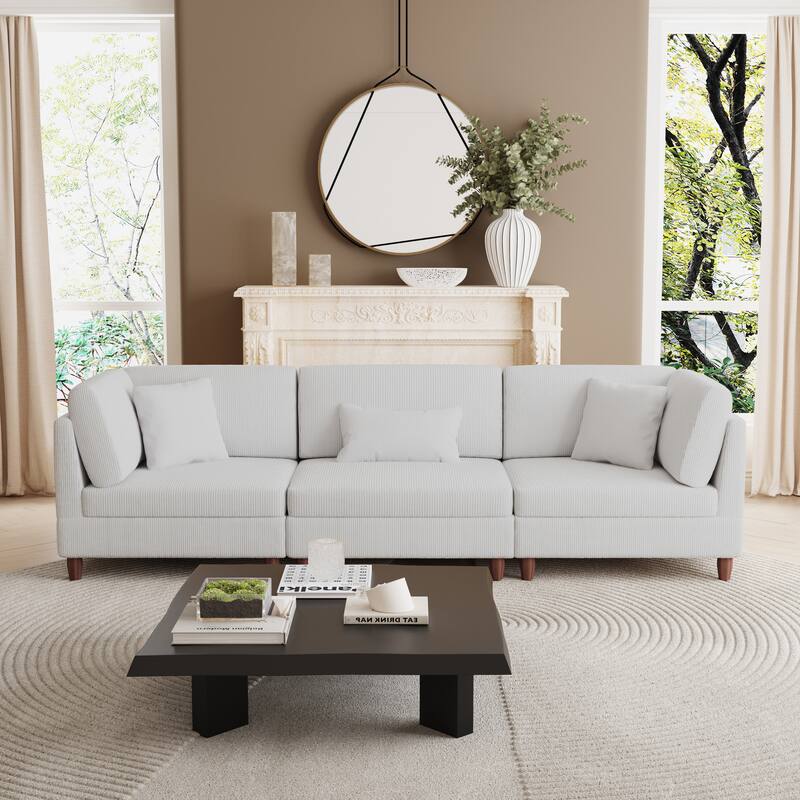 80.3" W Upholstered 3-Piece Sectional Modular Sofa - Sea Salt Grey