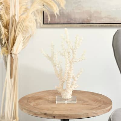 Cream Polystone Coral Sculpture with Clear Acrylic Base