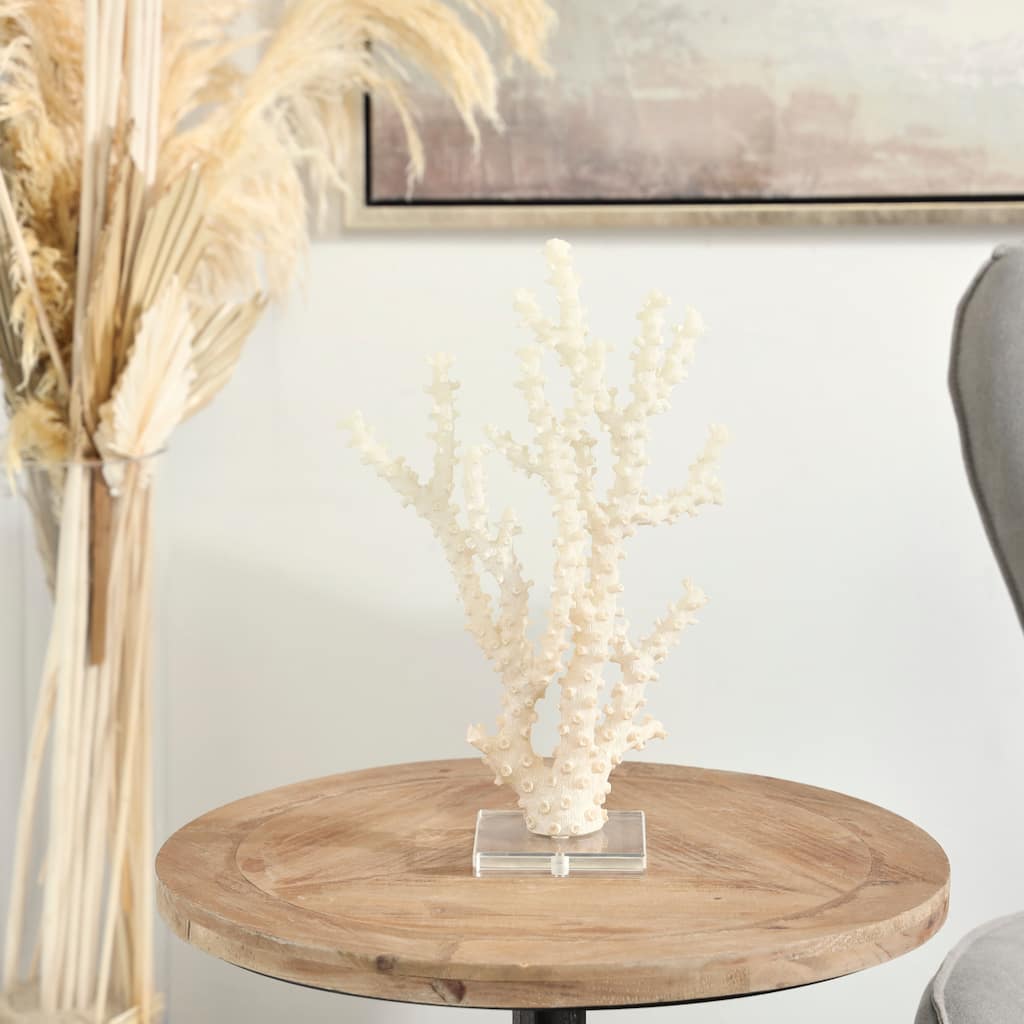 Cream Polystone Coral Sculpture with Clear Acrylic Base