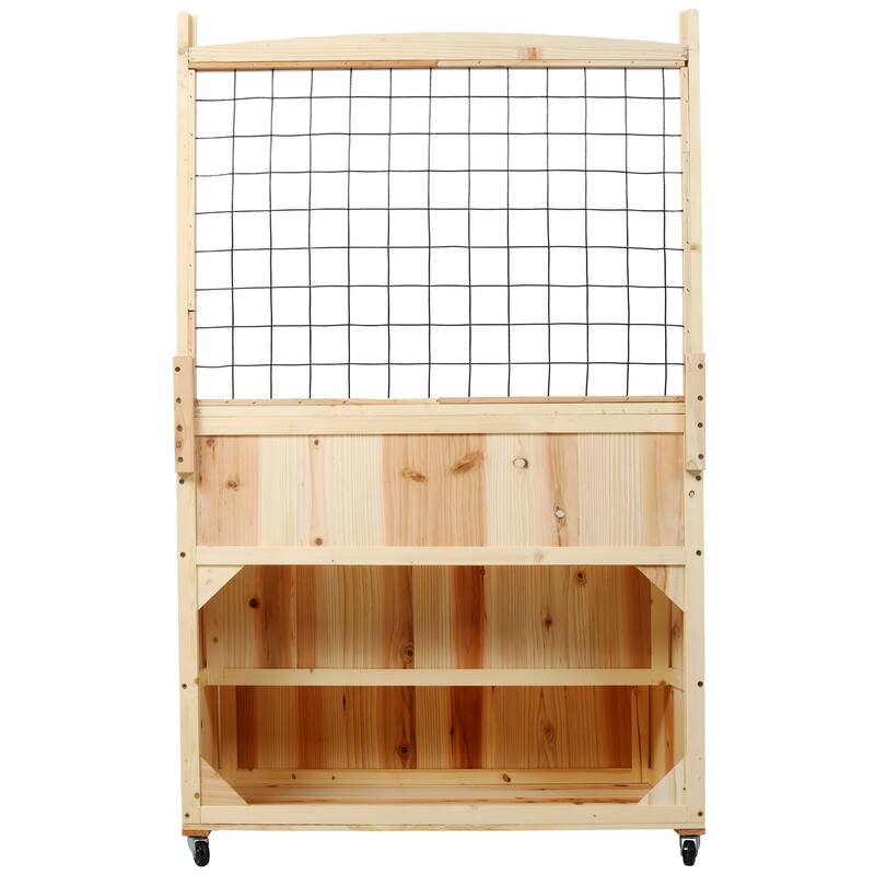 3-Tiers Raised Garden Bed with Trellis, 53" H Vertical Planter Box with Wheels & Back Storage Area
