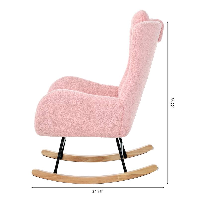 Pink 26.38" High Back Rocking Chair with Pocket