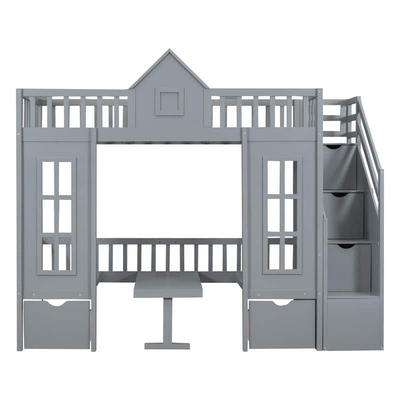 Twin-Over-Twin Bunk Bed with Changeable Table, Bunk Bed Turn into Upper Bed and Down Desk