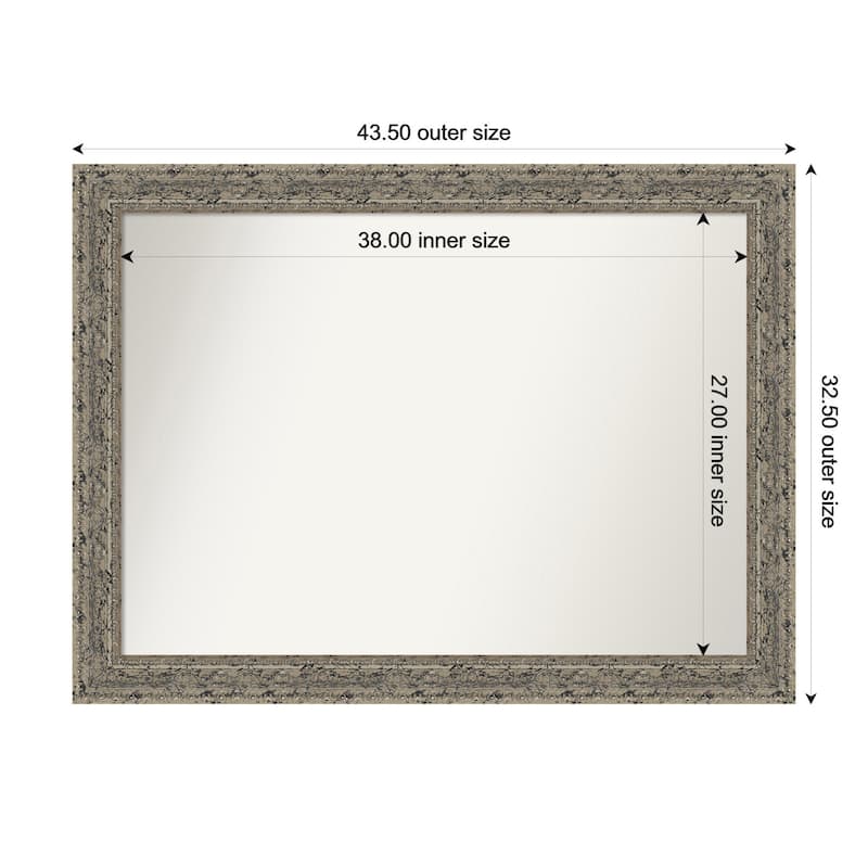 Attic Aged Non-Beveled Wood Framed Wall Mirror - 44 x 33 in - Attic Aged Silver