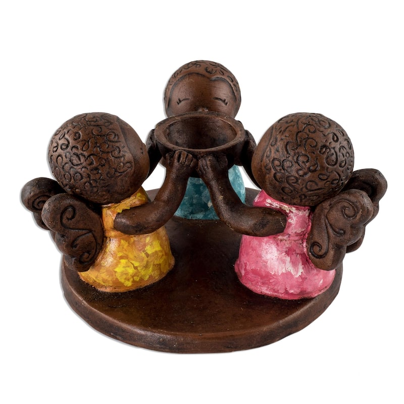Novica Handmade Angel Trio Ceramic Tealight Candleholder