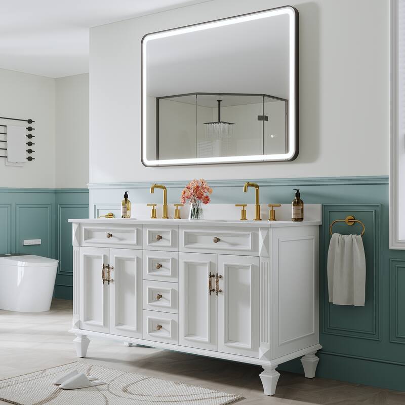 Wall Mounted Bathroom Framed LED Mirror With Anti- Fog,Memory Function And Dimmable Light Touch Sensor
