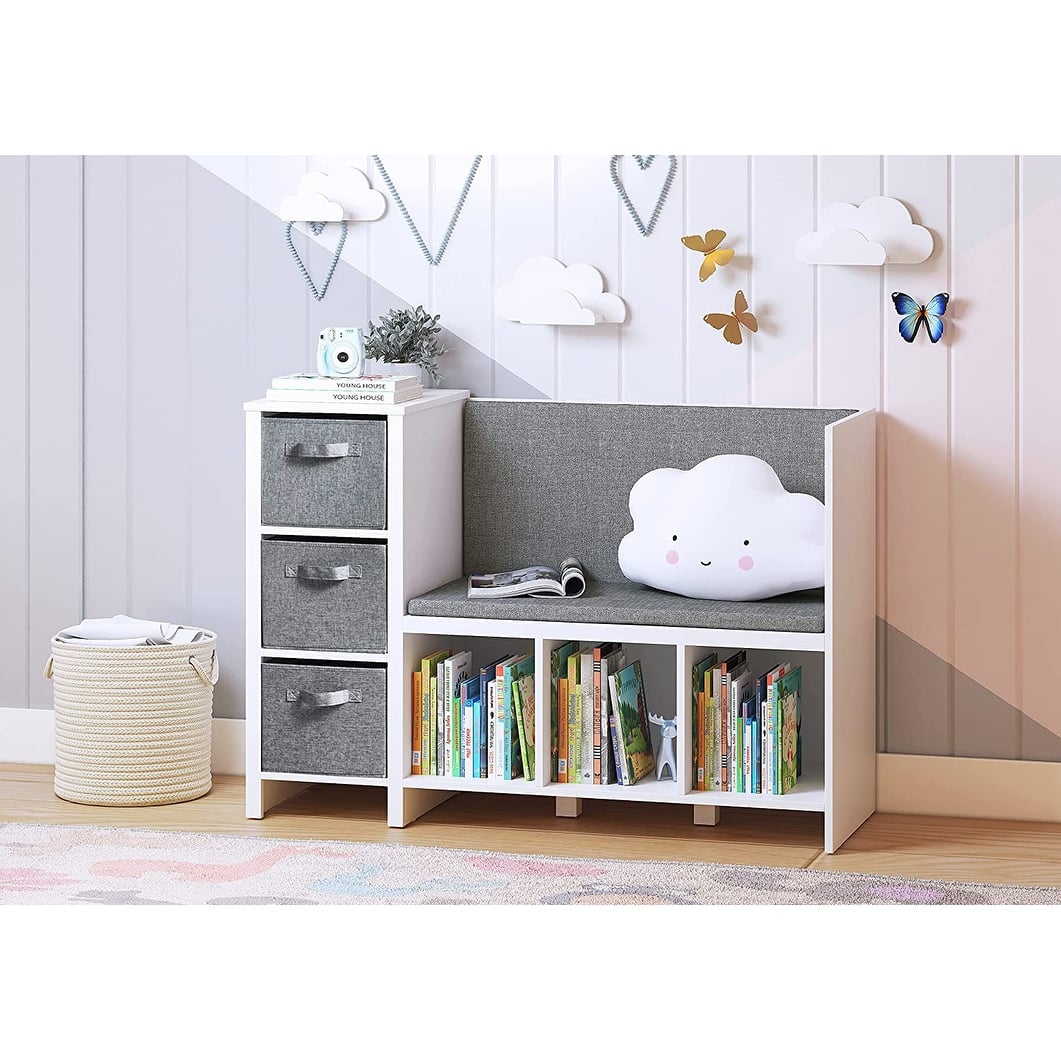 UTEX Kids Bookcase with Reading Nook, 6Cubby Toy Storage Organizer