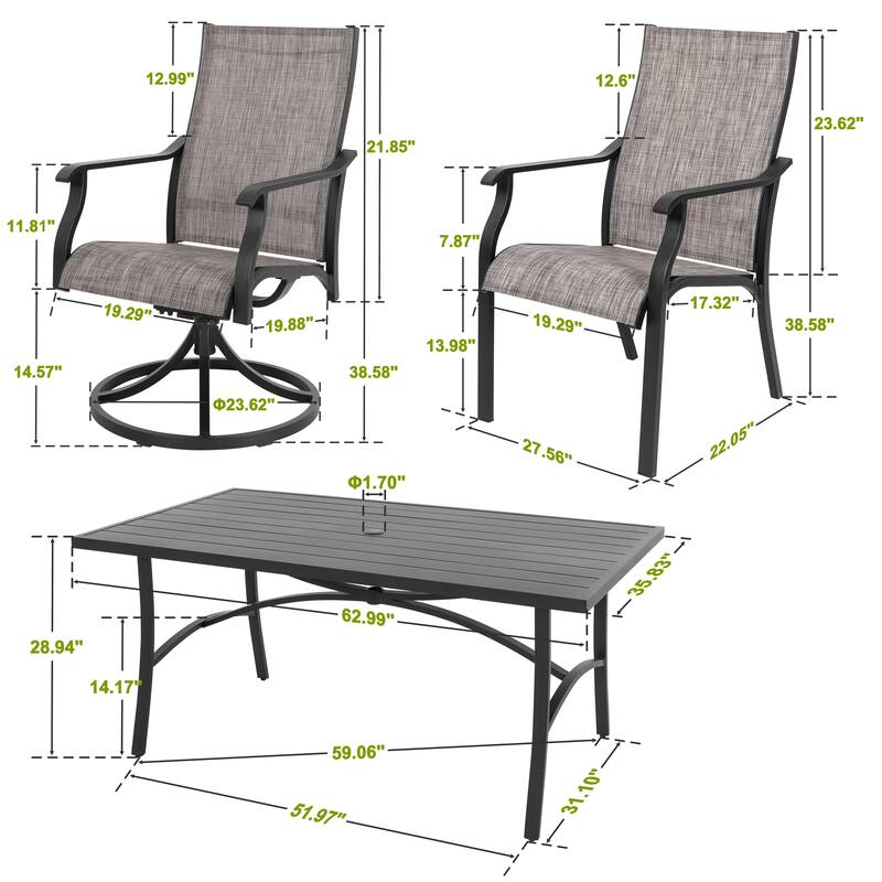 7-Piece Outdoor Dining Set with Textilene Stationary and Swivel Chairs