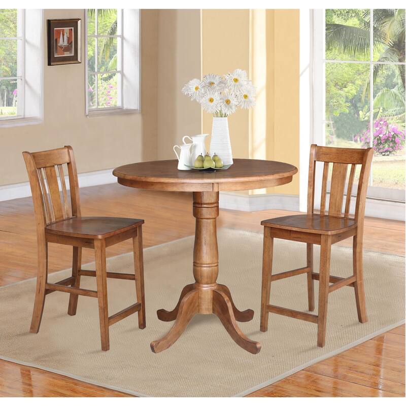 36" Round Pedestal Gathering Height Table with 2 San Remo Counter Height Stools - 3 Piece Set